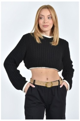 ΠΛΕΚΤΟ CROP ΜΕ ΔΙΧΡΩΜΕΣ ΛΕΠΤΟΜΕΡΕΙΕΣ ΣΤΙΣ ΑΚΡΕΣ