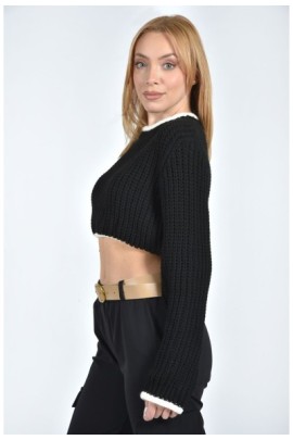 ΠΛΕΚΤΟ CROP ΜΕ ΔΙΧΡΩΜΕΣ ΛΕΠΤΟΜΕΡΕΙΕΣ ΣΤΙΣ ΑΚΡΕΣ