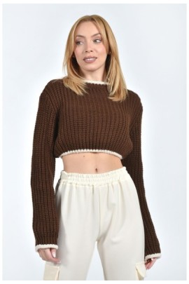 ΠΛΕΚΤΟ CROP ΜΕ ΔΙΧΡΩΜΕΣ ΛΕΠΤΟΜΕΡΕΙΕΣ ΣΤΙΣ ΑΚΡΕΣ