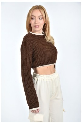 ΠΛΕΚΤΟ CROP ΜΕ ΔΙΧΡΩΜΕΣ ΛΕΠΤΟΜΕΡΕΙΕΣ ΣΤΙΣ ΑΚΡΕΣ