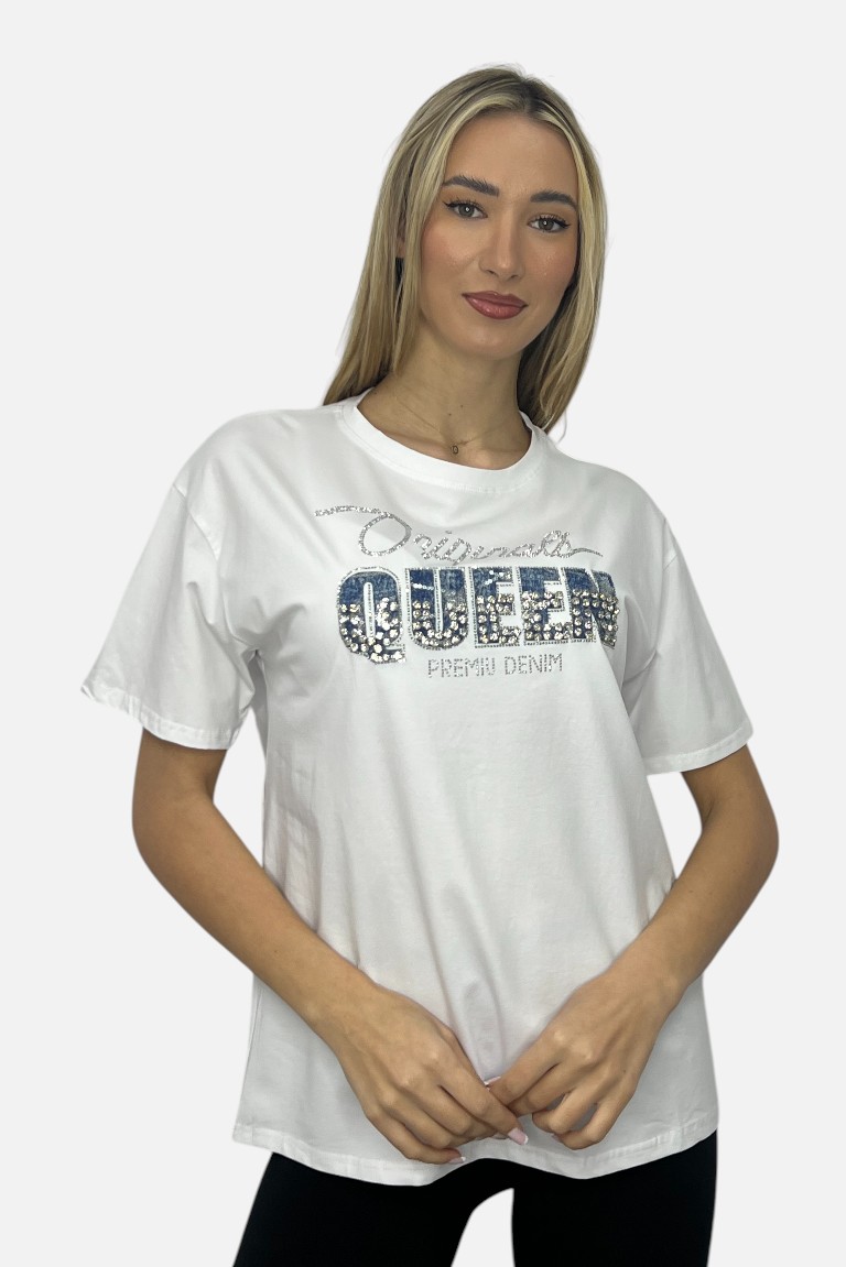 T-SHIRT ΜΕ ΑΠΛΙΚΕ ΚΑΙ ΣΤΡΑΣ QUEEN - Image 7