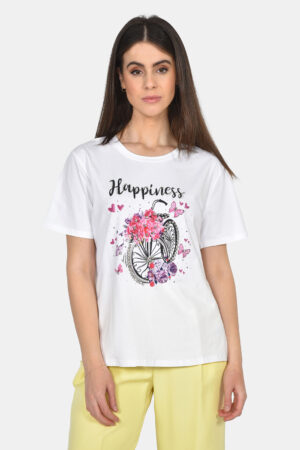 T-SHIRT ΜΕ ΤΥΠΩΜΑ ΜΕ ΠΟΔΗΛΑΤΟ ΚΑΙ ΣΤΡΑΣ