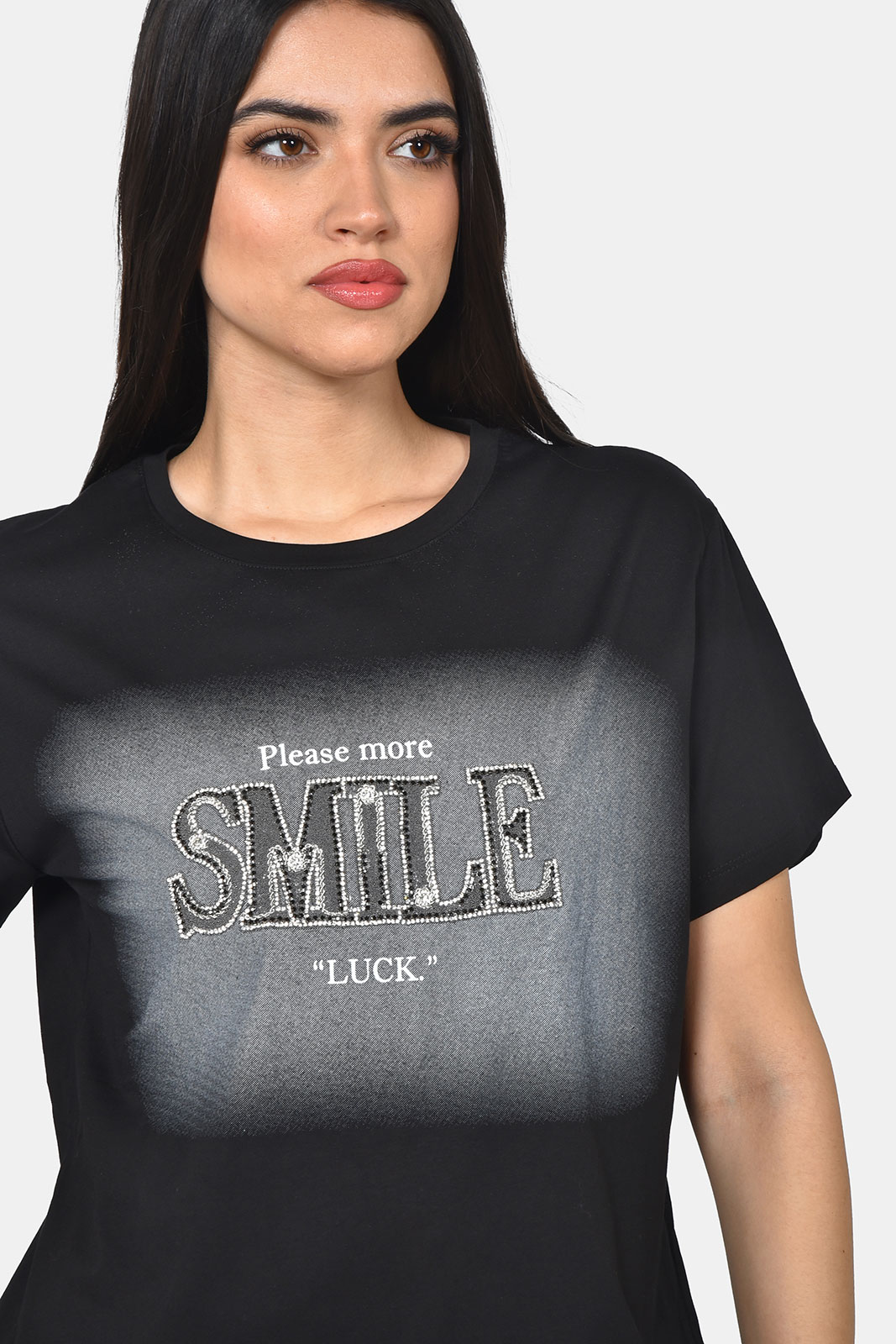 T-SHIRT ΜΕ ΜΟΤΙΦ SMILE ΜΕ ΣΤΡΑΣ - Image 2