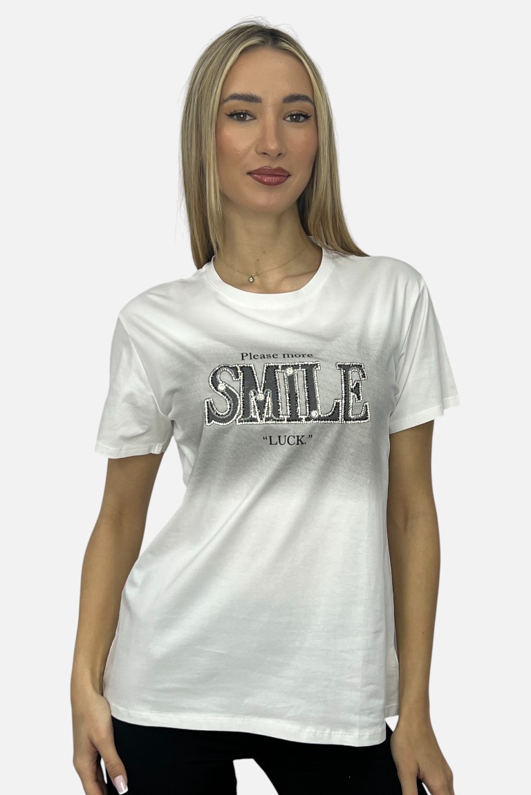 T-SHIRT ΜΕ ΜΟΤΙΦ SMILE ΜΕ ΣΤΡΑΣ - Image 4