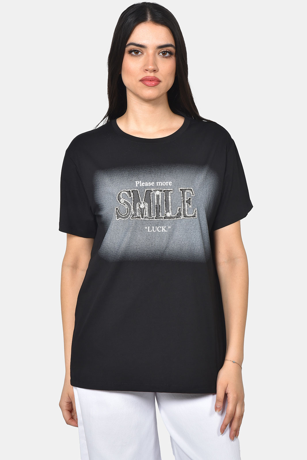 T-SHIRT ΜΕ ΜΟΤΙΦ SMILE ΜΕ ΣΤΡΑΣ