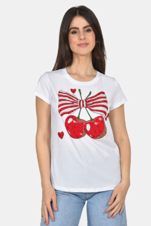 T-SHIRT ΜΕ ΤΥΠΩΜΑ ΚΑΙ ΣΤΡΑΣ ΚΕΡΑΣΙΑ