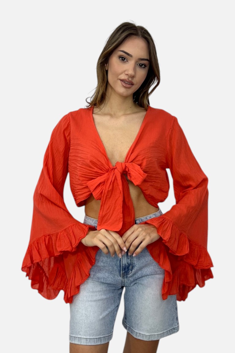 ΜΠΛΟΥΖΑ CROP ΜΕ ΒΟΛΑΝ ΚΑΙ ΚΑΜΠΑΝΑ ΜΑΝΙΚΙΑ - Image 12