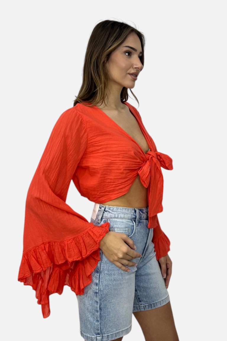ΜΠΛΟΥΖΑ CROP ΜΕ ΒΟΛΑΝ ΚΑΙ ΚΑΜΠΑΝΑ ΜΑΝΙΚΙΑ - Image 13