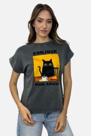 T-SHIRT ΜΕ ΤΥΠΩΜΑ ΓΑΤΑ