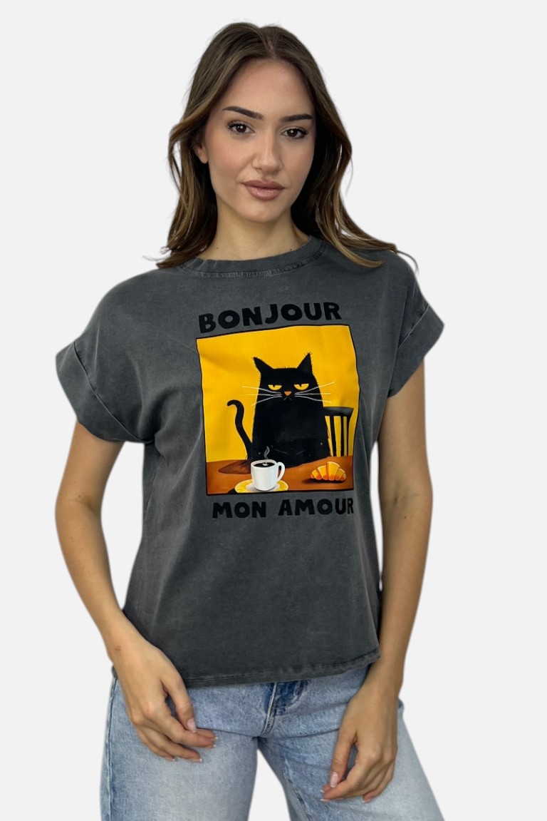 T-SHIRT ΜΕ ΤΥΠΩΜΑ ΓΑΤΑ