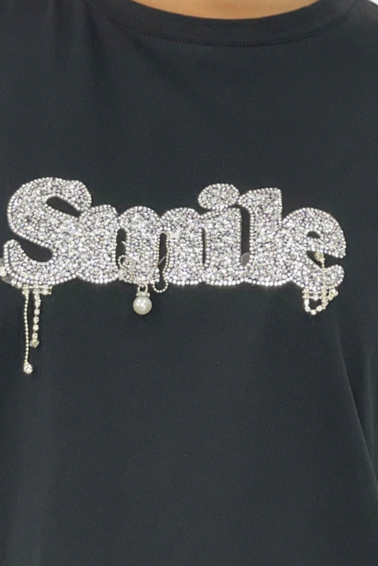 T-SHIRT ΜΕ ΣΤΡΑΣ ΜΟΤΙΦ SMILE - Image 6