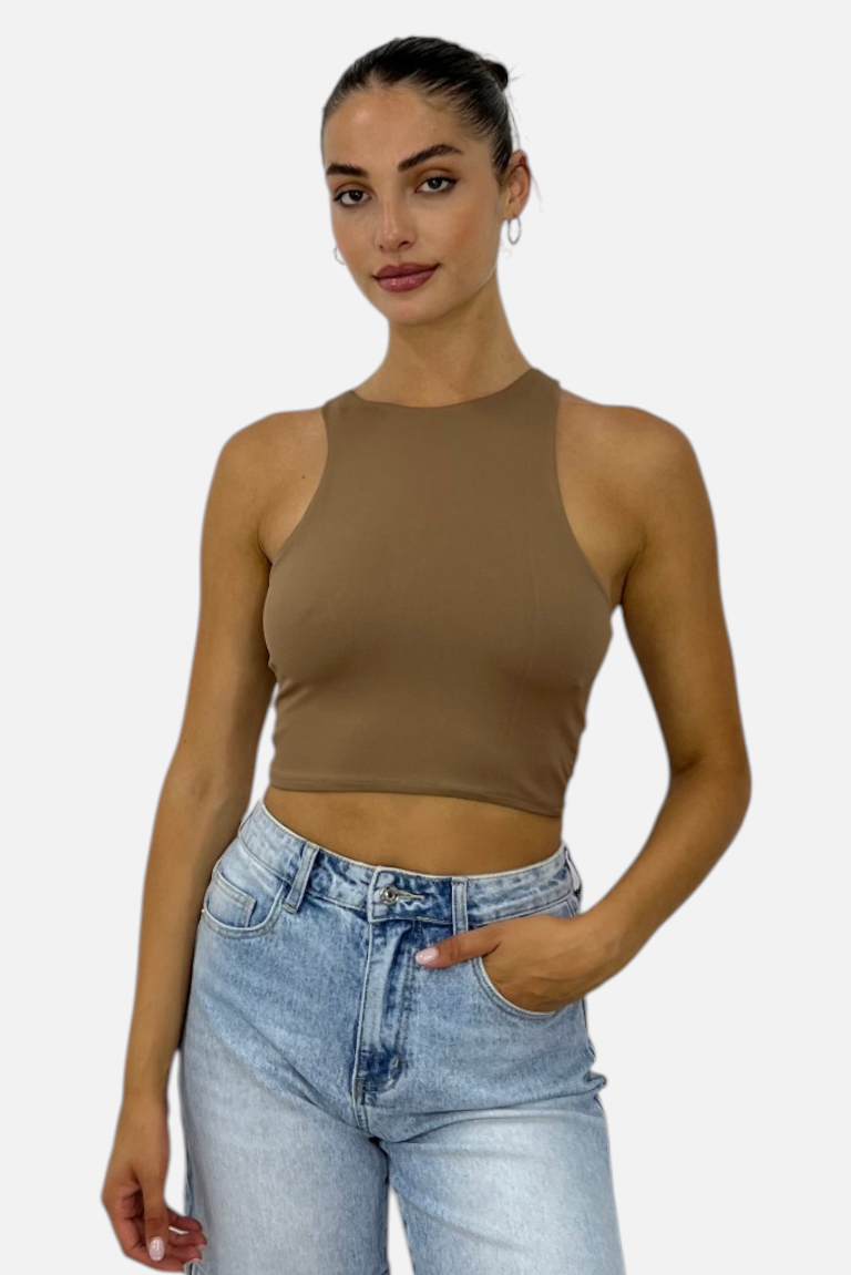 ΜΠΛΟΥΖΑ CROP ΕΛΑΣΤΙΚΗ ΜΕ ΚΛΕΙΣΤΗ ΛΑΙΜΟΚΟΨΗ